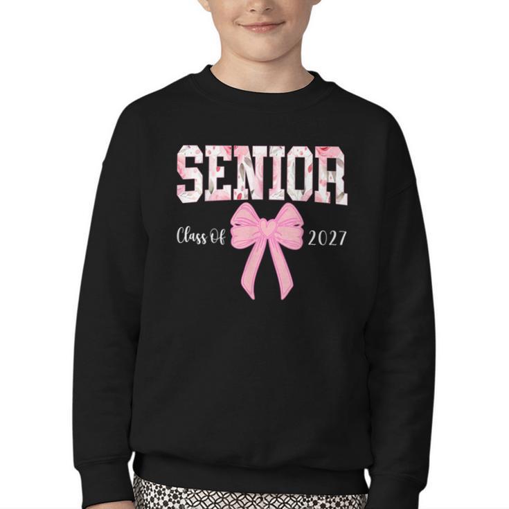 Senior 2027 Floral Pink Bow Back To School Class Of 2027 Youth Crewneck Sweatshirt