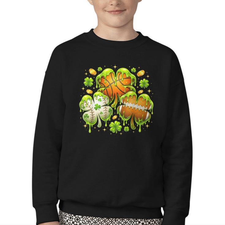 Shamrock Basketball Baseball Drip St Patrick's Day Boys Men Youth Crewneck Sweatshirt
