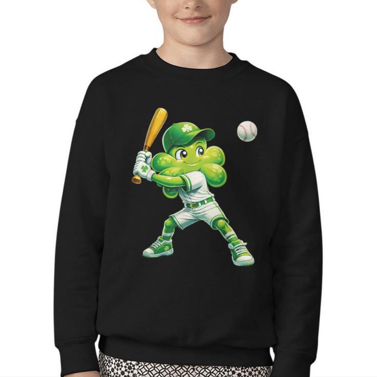 Shamrock Playing Baseball St Patricks Day Men Boys Kid Youth Crewneck Sweatshirt
