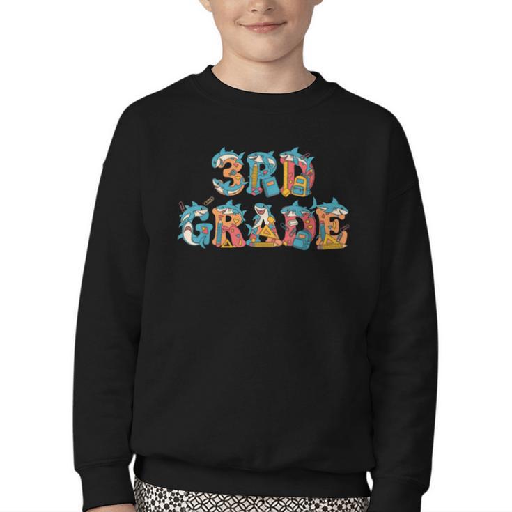 Shark Third Grade Back To School Kids Boys Girls Youth Crewneck Sweatshirt