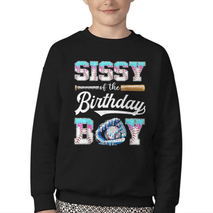 Sissy Of The Birthday Boy Baseball Ice Cream Drip Matching Youth Crewneck Sweatshirt