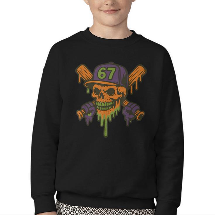 Six Seven 6 7 Baseball Skull Drip Halloween Horror Sports Youth Crewneck Sweatshirt