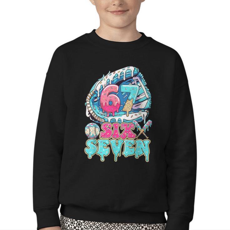 Six Seven 67 Ice Cream Drip Baseball For Boy Kids Youth Youth Crewneck Sweatshirt