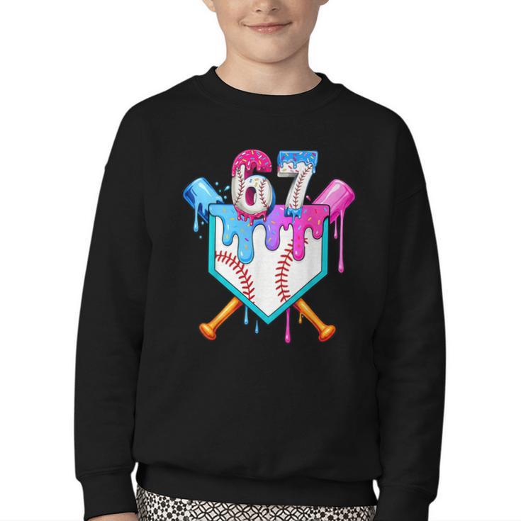 Six Seven Baseball Respect The Drip Boys Baseball Youth Crewneck Sweatshirt