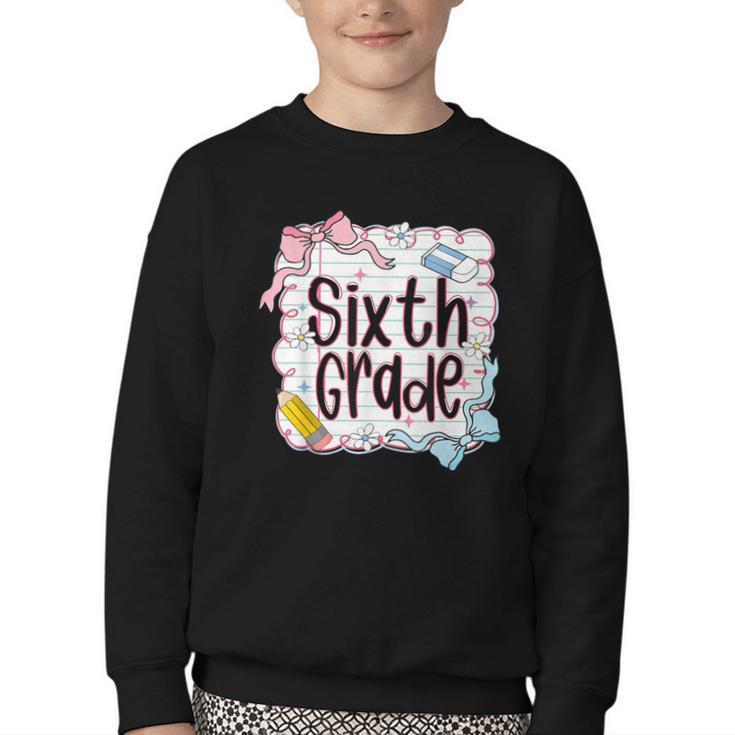 Sixth Grade Back To School For Girls Pink Notebook Youth Crewneck Sweatshirt