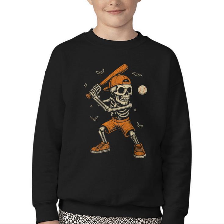 Skeleton Baseball Player Costume Halloween Men Boys Youth Crewneck Sweatshirt