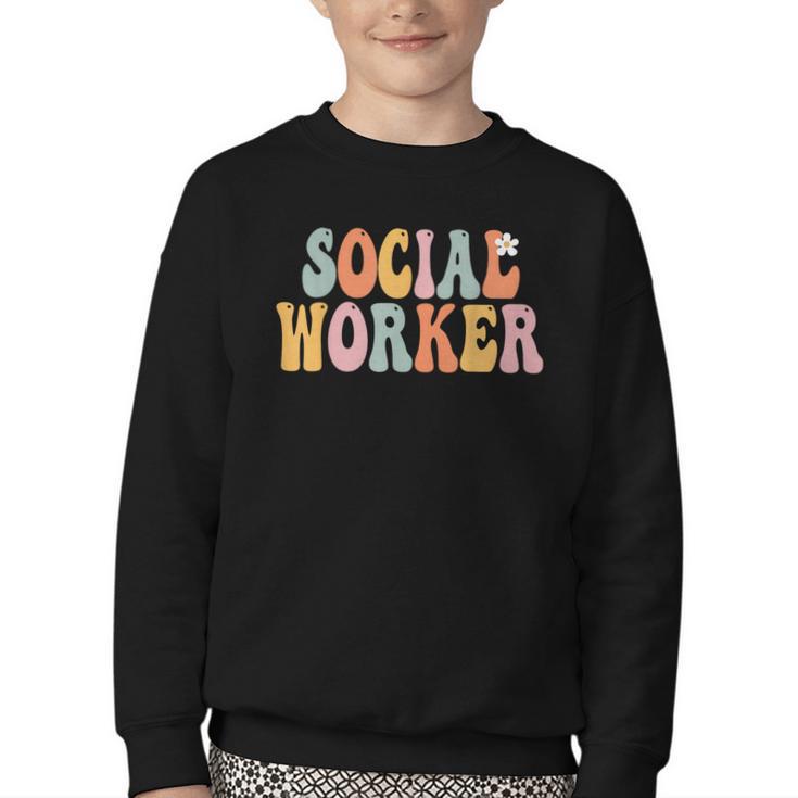 Social Worker Groovy Women Appreciation Day Back To School Youth Crewneck Sweatshirt