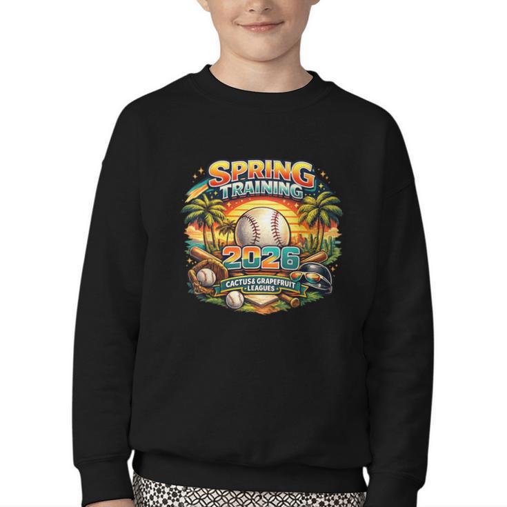 Spring Training 2026 Retro Baseball Palm Cactus Youth Crewneck Sweatshirt