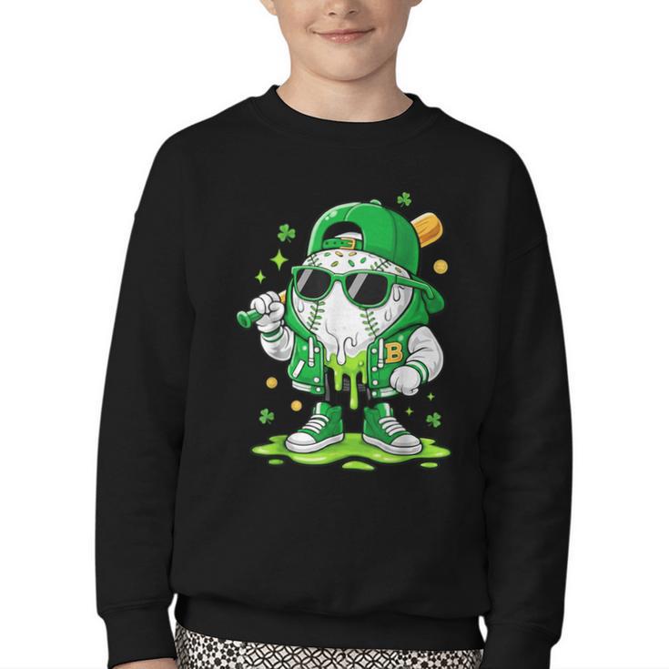 St Patrick Day Baseball Drip Ice Cream Men Boys Kids Youth Crewneck Sweatshirt