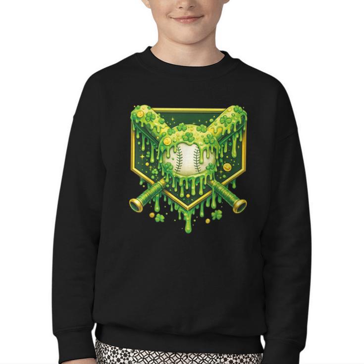 St Patrick's Day Baseball Boys Ice Cream Drip Youth Kids Youth Crewneck Sweatshirt