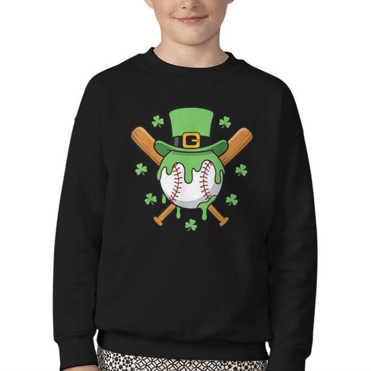 St Patricks Day Baseball Drip Ice Cream Baseball Home Plate Youth Crewneck Sweatshirt