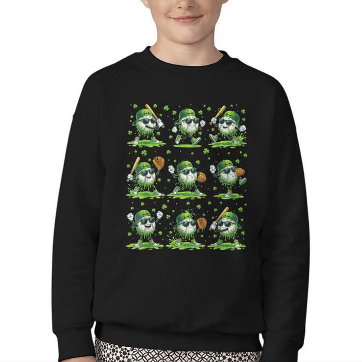 St Patricks Day Baseball Ice Cream Boys Baseball Player Youth Crewneck Sweatshirt