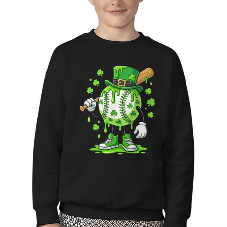 St Patricks Day Shamrock Baseball Drip Icecream Irish Boys Youth Crewneck Sweatshirt