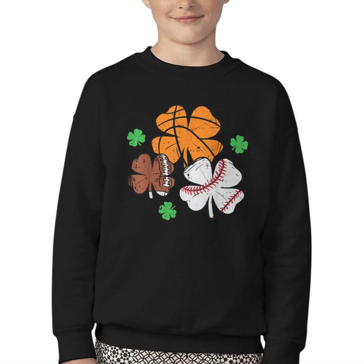 St Patricks Day Shamrock Basketball Baseball Men Boys Kids Youth Crewneck Sweatshirt
