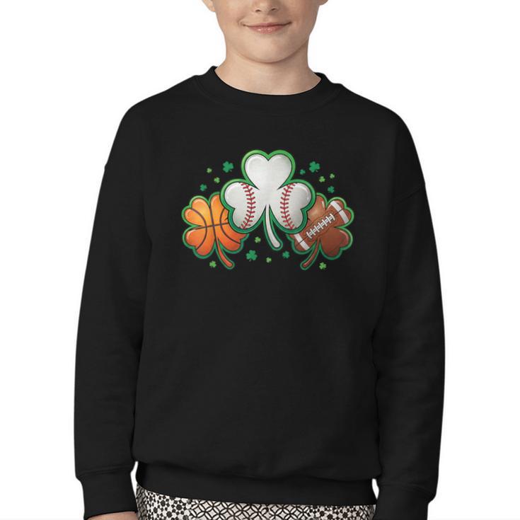 St Patricks Day Shamrock Sports Baseball Basketball Football Youth Crewneck Sweatshirt