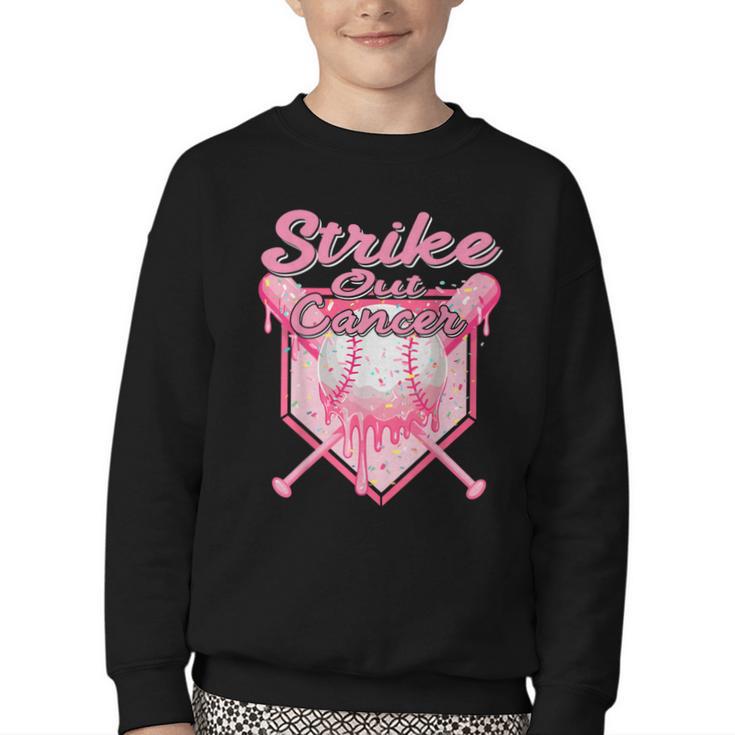Strike Out Breast Cancer Baseball Drip For Boys Youth Youth Crewneck Sweatshirt