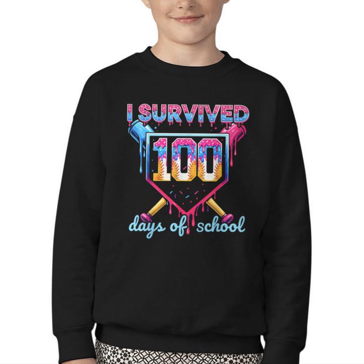 I Survived 100 Days Of School Baseball Boys Students Youth Crewneck Sweatshirt