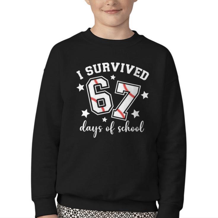 I Survived 67 Days Of School Baseball Six Seven Teacher Youth Crewneck Sweatshirt