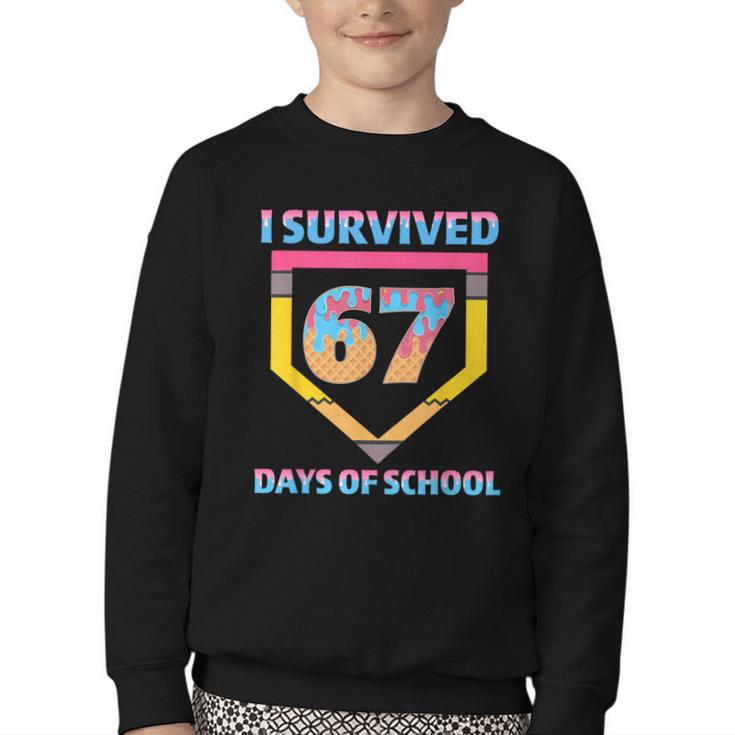 I Survived 67 Days Of School Baseball Trend For Boys Girls Youth Crewneck Sweatshirt