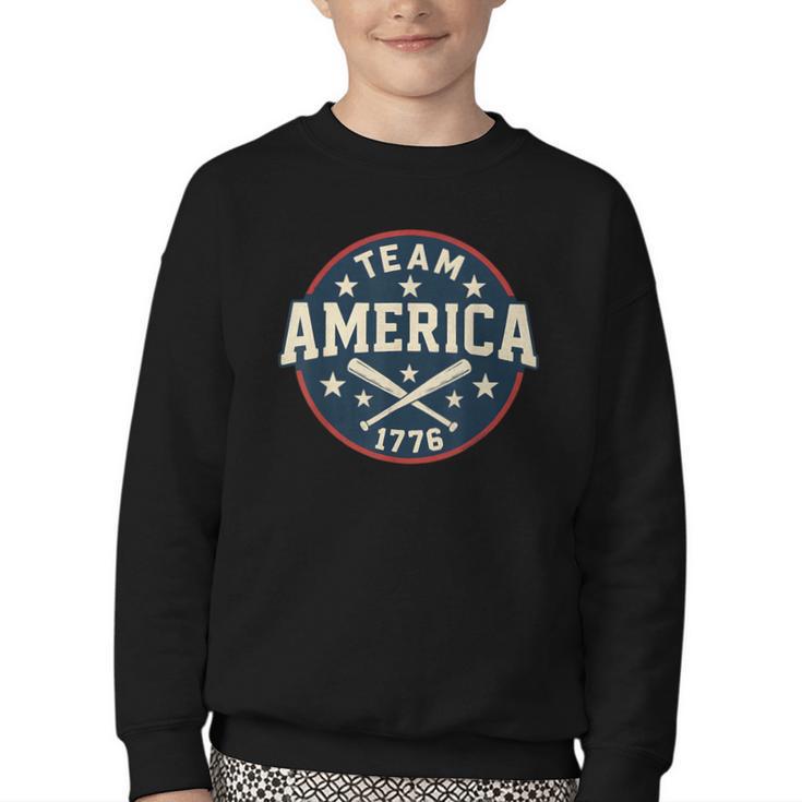 Team America 1776 4th Of July Patriotic Baseball Youth Crewneck Sweatshirt