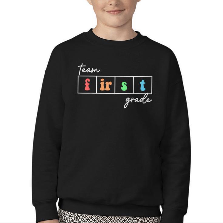 Team First Grade Back To School First Day Of 1st Grade Cute Youth Crewneck Sweatshirt