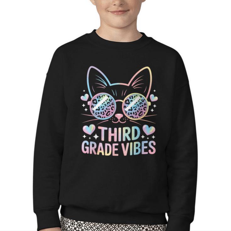 Third 3rd Grade Vibes Back To School Cute Cat Cute For Girls Youth Crewneck Sweatshirt