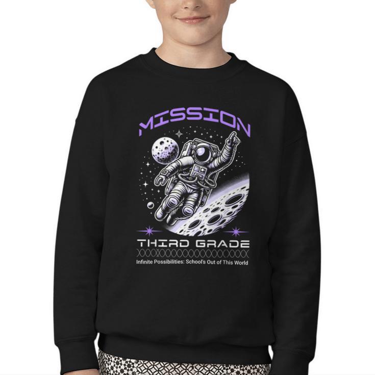 Third Grade Back To School Space Rocket Astronaut Youth Crewneck Sweatshirt