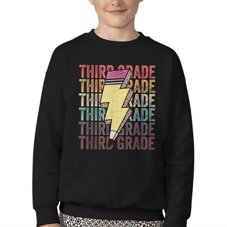 Third Grade Lightning Bolt Pencil 1st Day Of Back To School Youth Crewneck Sweatshirt