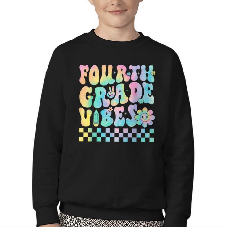 Tie Dye 4th Grade Vibes Fourth Grade Retro Back To School Youth Crewneck Sweatshirt
