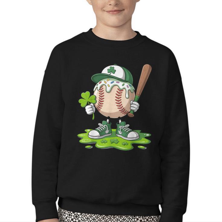 Toddler Baseball Drip Ice Cream Boys Kids St Patricks Day Youth Crewneck Sweatshirt
