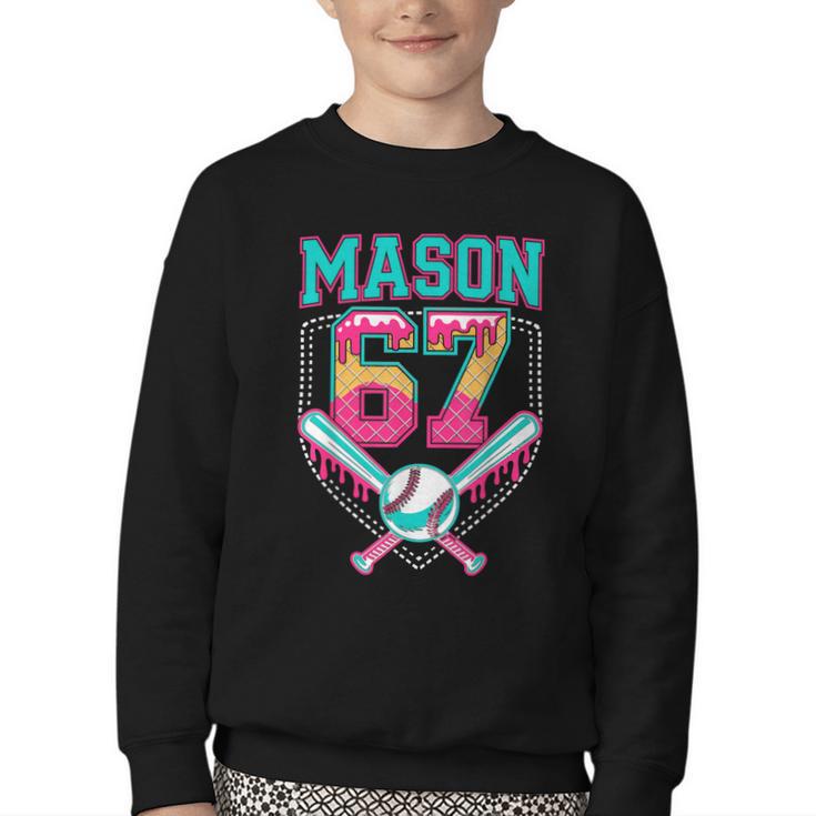 Trendy Mason 67 Mem Ice Cream Drip Baseball Birthday Costume Youth Crewneck Sweatshirt
