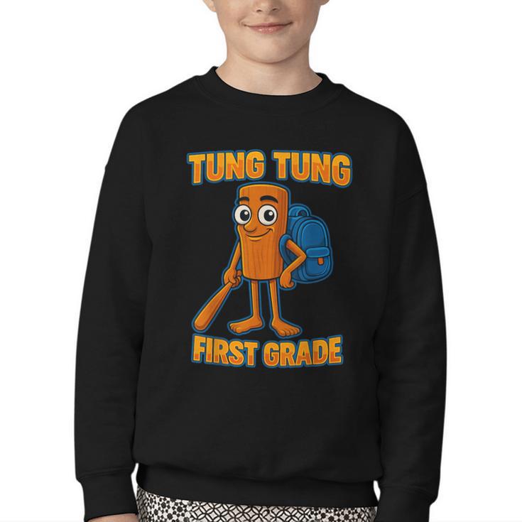 Tung Tung Sahur First Grade Italian Brainrot Back To School Youth Crewneck Sweatshirt