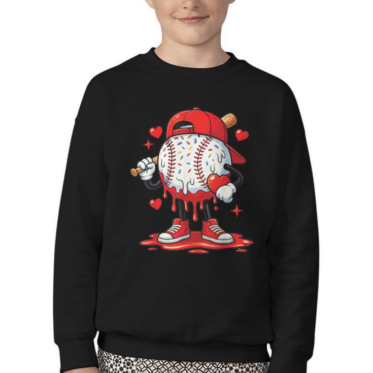 Valentine Baseball Drip Ice Cream Youth Boys Couples Youth Crewneck Sweatshirt
