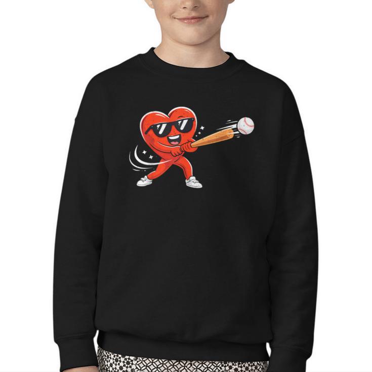 Valentine Baseball Heart Sport Valentines Day Men Boys Kids Youth Crewneck Sweatshirt