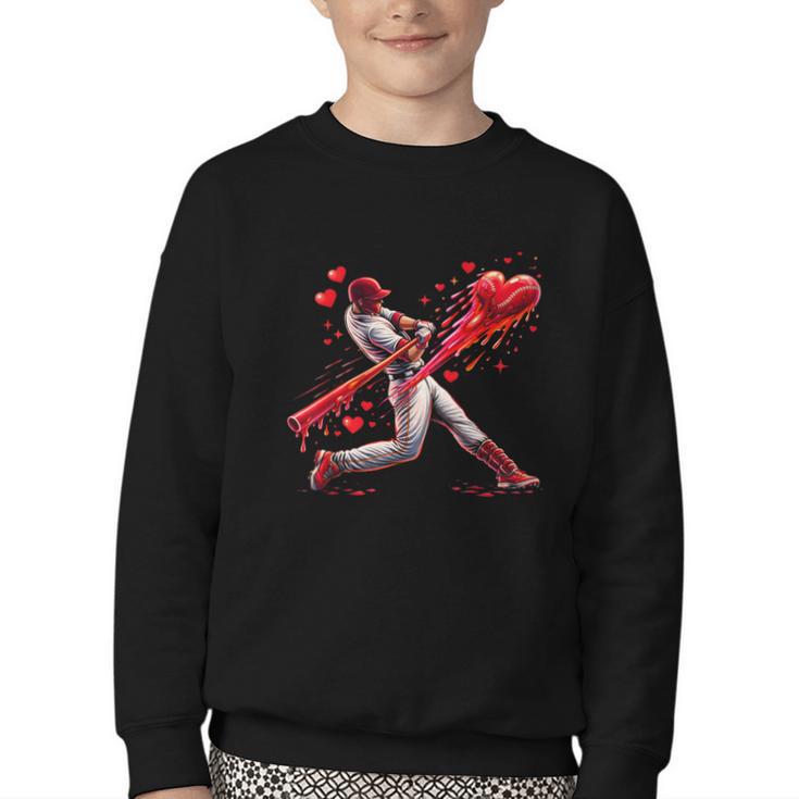 Valentine Baseball Player Drip Youth Crewneck Sweatshirt