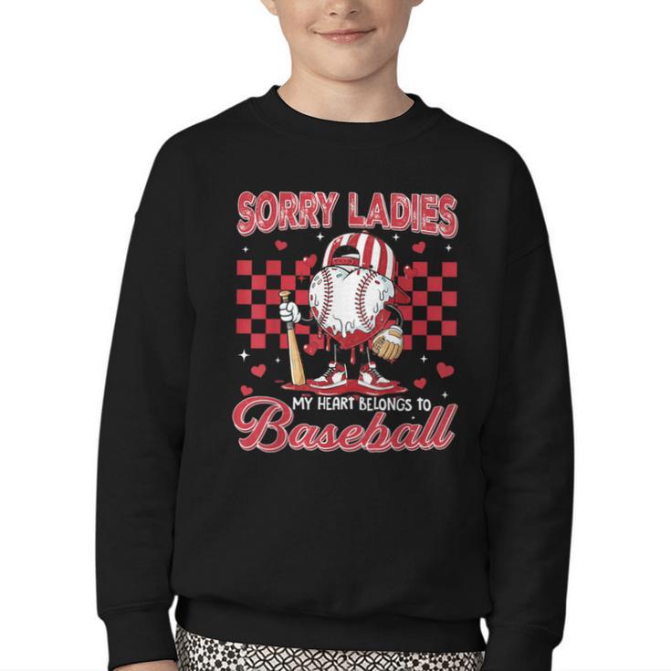Valentine My Heart Belongs Baseball Lover Boy Men Youth Crewneck Sweatshirt
