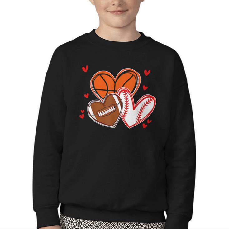 Valentines Baseball Basketball Football Heart Boy Men Youth Crewneck Sweatshirt
