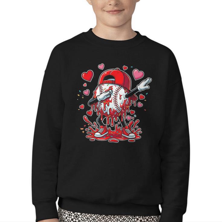 Valentines Baseball Toddler Boys Kids Dabbing Baseball Drip Youth Crewneck Sweatshirt