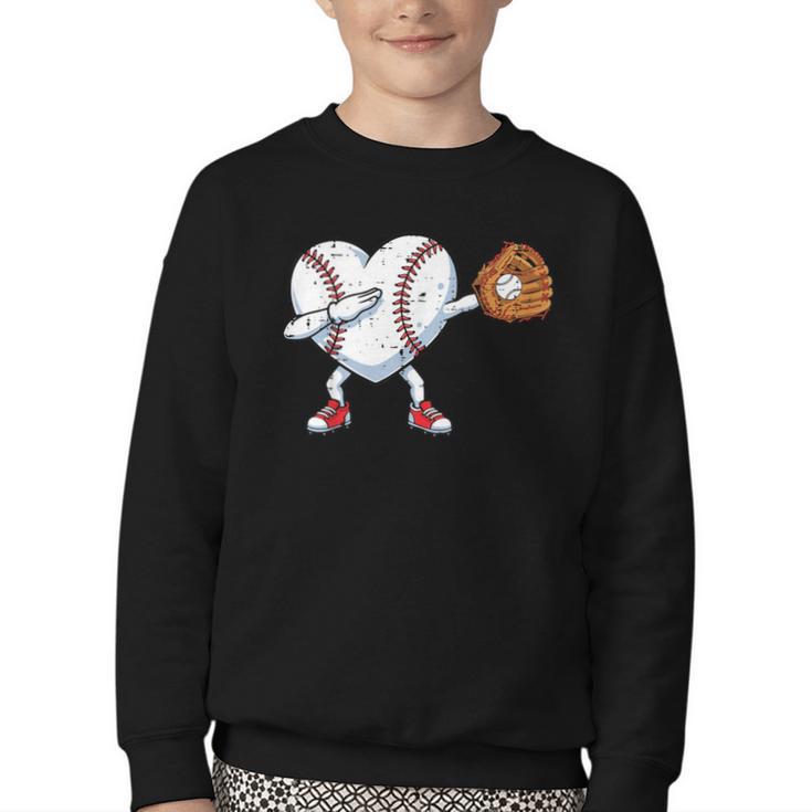 Valentines Day Baseball Ball Heart Dab Boys Kids Men Youth Crewneck Sweatshirt