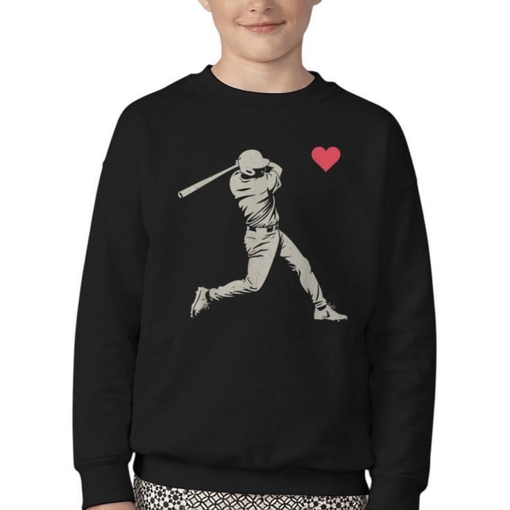 Valentines Day Baseball Batter Silhouette Heart Men Boy Kids Youth Crewneck Sweatshirt