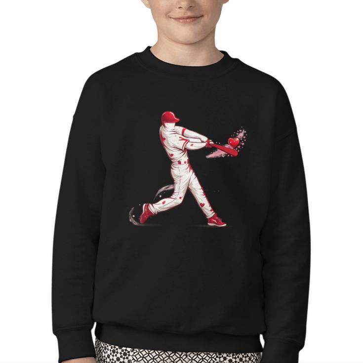 Valentines Day Baseball Batter Silhouette Heart For Men Boys Youth Crewneck Sweatshirt