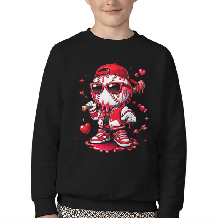 Valentines Day Baseball Drip Ice Cream For Boys Kids Teens Youth Crewneck Sweatshirt