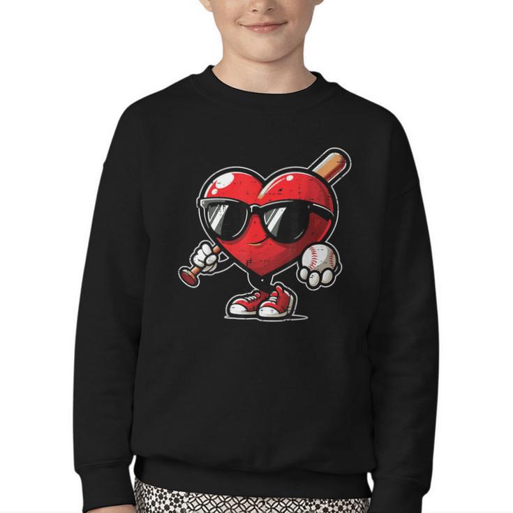Valentines Day Baseball Heart Bat Sunglasses Men Boys Kids Youth Crewneck Sweatshirt