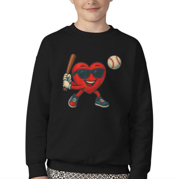 Valentines Day Baseball Red Heart Love Boys Kids Tee Youth Crewneck Sweatshirt