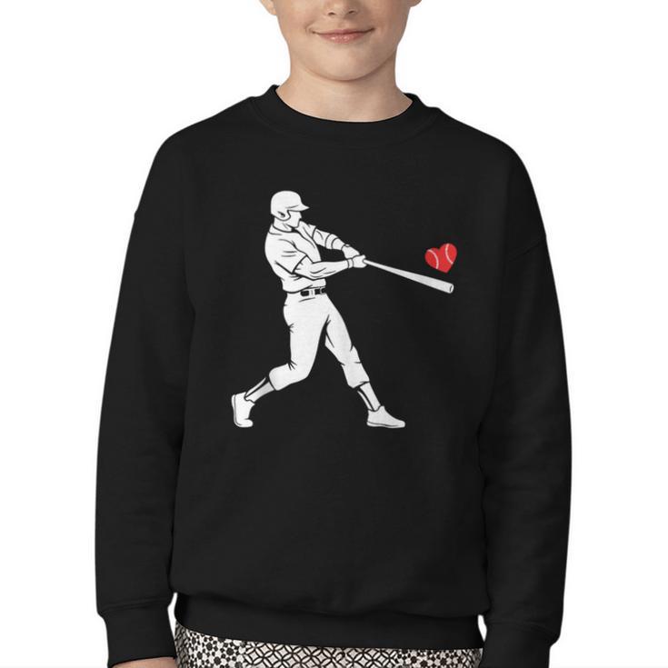 Valentines US Baseball Player Silhouette Heart Youth Crewneck Sweatshirt