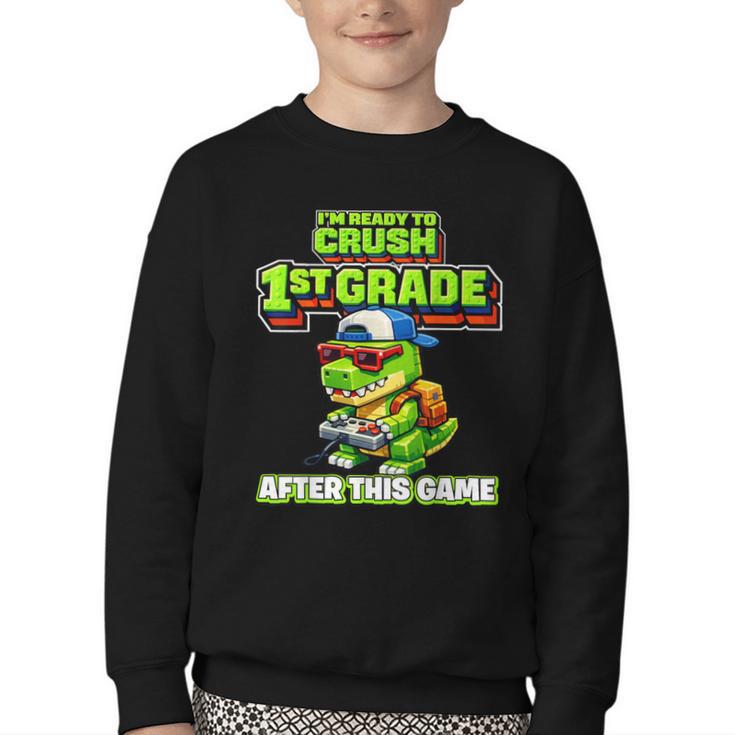 Video Game T Rex Dinosaur 1st Grade Back To School Boy Youth Crewneck Sweatshirt