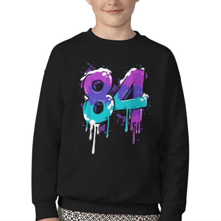Vintage Baseball 84 Number Youth Crewneck Sweatshirt