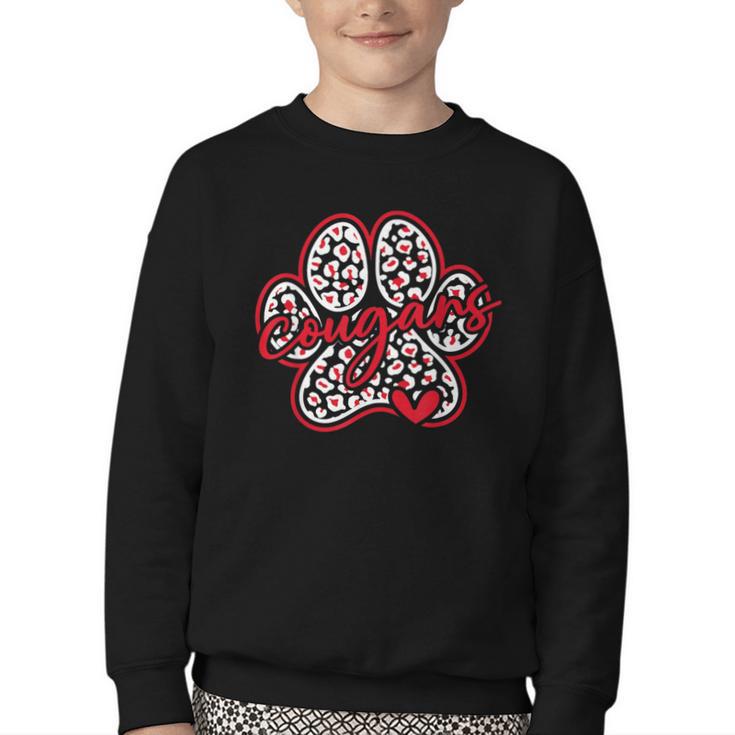 Vintage Cougars School Sports Team Spirit Back To School Youth Crewneck Sweatshirt