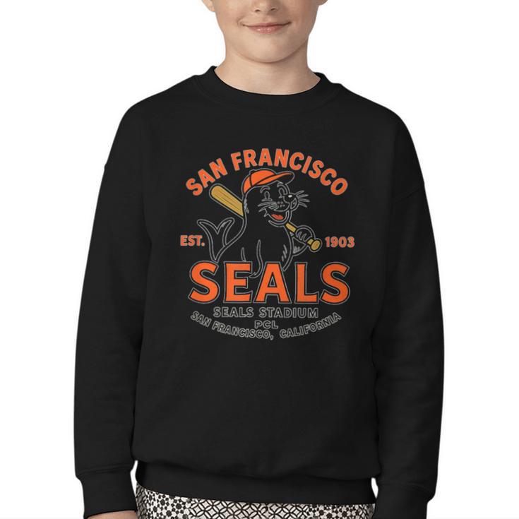 Vintage San Francisco Seals California Baseball Logo Youth Crewneck Sweatshirt