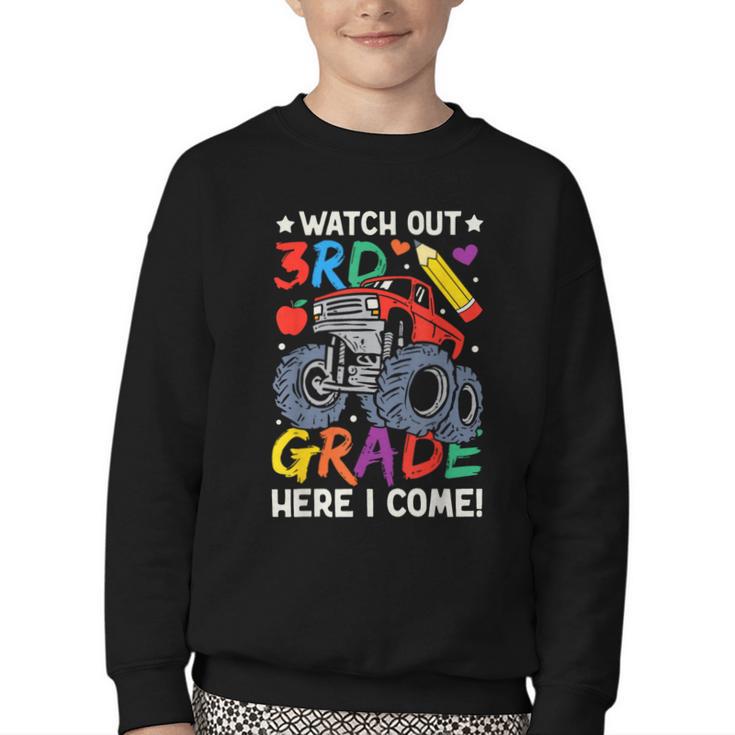 Watch Out 3rd Grade Here I Come Monster Truck Back To School Youth Crewneck Sweatshirt